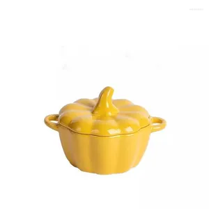 Bowls Ceramic Cute Pumpkin Bowl With Lid Home Creative Rice Western Dessert Fruit