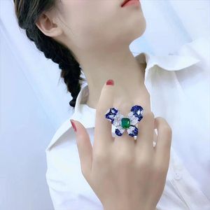 Cluster Ringe Grüner Zirkon Schmetterling Vintage Damen Designer Naturschmuck 925 Silber Verstellbarer Ring Amulett Geschenke Echter Kristall