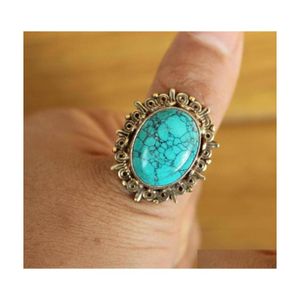 Cluster Rings RG339 Ethnic Tibetan Copper Big Turquoises Turkish Stone Thumb Ring Handgjorda Nepal Jewelry Drop Delivery DHQ7Y