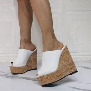 Sandaler Summer 16cm Block Wedge Heel Slipper Kvinnor Tjock Platform Kausal Girl Slides Open Toe Gladiator Shoes Big Size 14 15 15