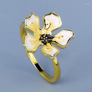 Hochzeit Ringe 2023 Handgemachte Emaille Blume Blütenblatt Für Frauen Luxus Gelb Gold Farbe Vintage Böhmen Party Schmuck