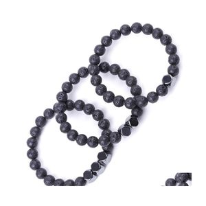 Beaded Strands 8Mm Lava Stone Hematite Bead Strand Bracelet Diy Essential Oil Diffuser Friend Couples Bracelets For Women Men Jewel Dhipz