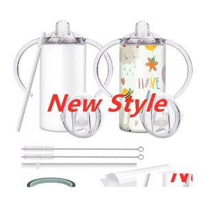 머그잔 12oz 승화 블랭크 인산화 된 Sippy Cstainless Steel 핸들이있는 어린이와 어린이를위한 이중 벽 진공 텀블러가 DHSVF를 떨어 뜨립니다.