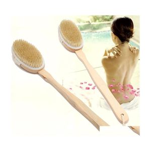 Bath Brushes Sponges Scrubbers Long Handle Body Brushes For Shower Wooden Boar Bristles Brush Back Skin Drop Delivery Home Garden Dhyyl