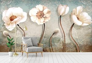 壁紙ヨーロッパの油絵花の壁壁画ポーペーパー装飾ハンドフローラルロールペーパー3Dカスタム