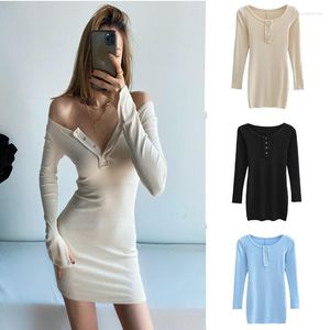 Casual Dresses Spring Autumn Fund Fashionable Temperament Round Gets Slender Body Mini Bag Buttock Long Sleeve Knit Bottom Dress Sex Appeal