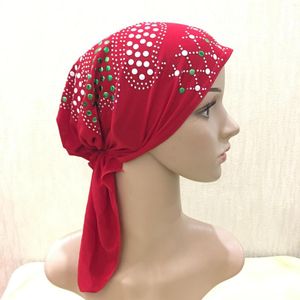 Ethnische Kleidung H089 Afrikanische Frauen Hijab Farbe Diamantkappe mit Ohren Baotou Kopftuch Arabischer Hut auf Lager Großhandel Turban