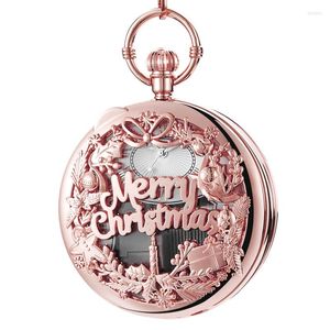 Relógios de bolso 2023 Música de manivela de mão oca Vista Feliz Natal Caixa de presente de aniversário FOB Chain Llocomotive Roman Numbers