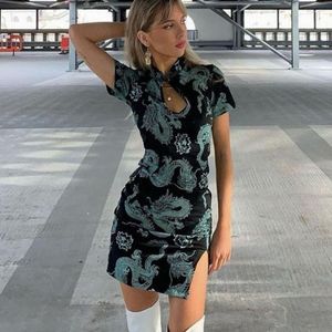 Etnik kıyafetler içi boş seksi cheongsam kısa kollu vintage cosplay parti elbisesi kadınlar klasik mandalin yaka balck mini qipao