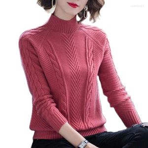 여자 스웨터 풀오버 스웨터 여성 반 하이 칼라 뜨개질 바닥 느슨한 캐시미어 두껍게 2023 여자 패션 따뜻한 탑
