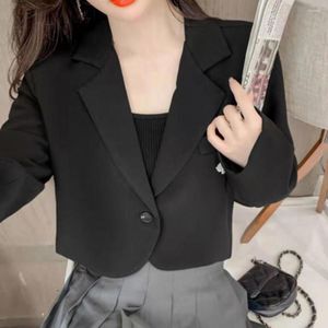 Women's Suits Women Fashion Front Button Cropped Blazer Coat Vintage Long Sleeve With Slit Female Outerwear Chic Veste Femme 2023