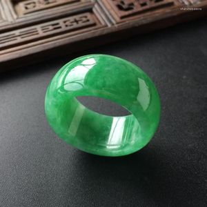 Cluster Rings Natural Myanmar Green Jadeite Jade Ring Handmade Sculpture Simple Men Party Wedding Jewelry Gift For
