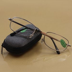 Solglasögon Portabla fällbara läsglasögon för män och kvinnor oval mässingsmetall ram förstoringsglas med låda