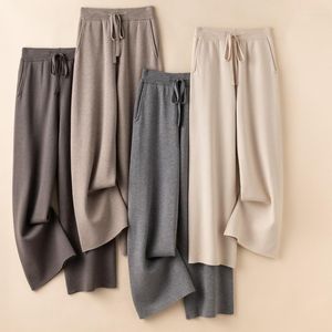 Женские брюки Женские повседневные брюки с прямой шерстью с высокой талией пояс и шнурок плюс жирный твердый цвет для внешнего износа.