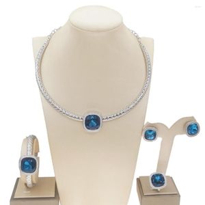 Necklace Earrings Set Yulaili Gold-Plated Jewelry Shiny Sapphire Bracelet Ring Brazil Wholesale Zircon