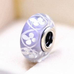 2 Stück Murano-Glasperlen aus 925er-Sterlingsilber, violettes Blumenfeld, passend für Pandora-Charm-Schmuck, Armbänder, Halsketten