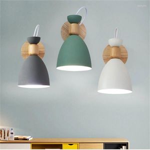 Wall Lamps Nordic Solid Wood Bedroom Light Modern Macaron LED E27 Lamp Minimalist Study Living Room Adjust Head Indoor Lighting