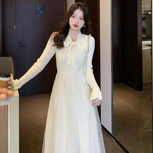 Casual Dresses Winter Female Temperament Tender Lady Sweet Fairy Skirt Wool White Gauze Render Knitted Dress