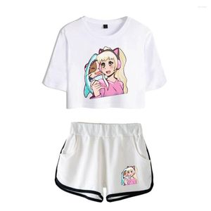 Kvinnors T -skjortor Inquisitormaster Summer Women Set Pullover Elastic midja Harajuku Suits Short Tops Streetwear Two Piece Sportswear