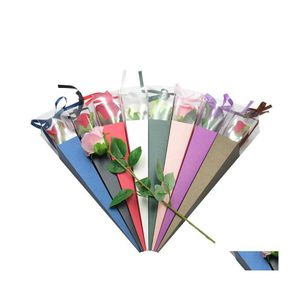 Scatole di imballaggio Confezione di scatole di rose a fiore singolo Sacchetti di involucro trasparente di carta Colorf per fioristi di fiori di nozze di festival Imballaggio di regali Dhlsd
