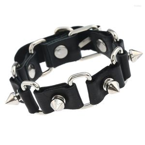 Link Bracelets Punk Gothic Rock Metal Cuspidal Spike Rivet Cone Stud Bracelet Belt Black Brown Leather Wristbands Bangle Unisex Fashion