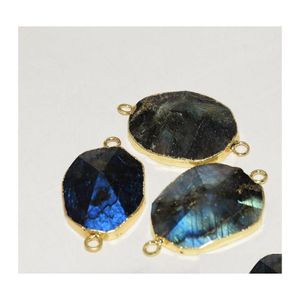 Pendant Necklaces Grey Labradorite Stone Connector Natural Necklace 2022 Diy Jewelry Making Big Irregar Gold Plating Large Double Lo Dhzic