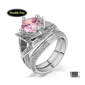 Cluster Rings Romantic Flower Ring Sets For Women/Girls Fashion Sier Color Pink Cubic Zirconia Special Jewelry Gift Anel Dwr698 Drop Dhwhv