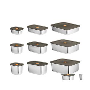 Dinnerware Sets Stainless Steel Lunch Box Student Tableware Picnic Food Seal Storage Container Refrigerator Freshkee Bento Accessori Dhpnx