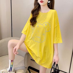 Kvinnors T-skjortor kortärmad t-shirt Kvinnor 2023 Summerkläder stor storlek Löst koreansk version av den långa frostade bottenskjorta insider