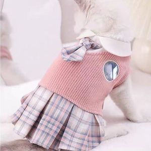 Pet Autumn and Winter Clothes Bow Tie Plaid Skirt Cat Clothes Muppet British Shorthair Clothing Wholesale