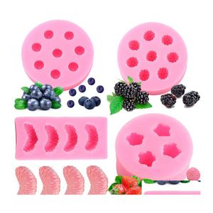 Cake Tools Fruit Stberry Blueberry Mberry Sile Mold Pineapple Orange Fondant Chocolate Jelly Candy Harts Decorating Tool Drop Delive Dhuie