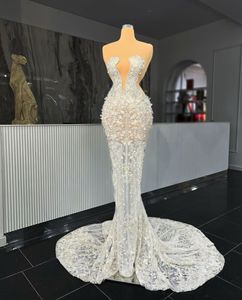 Abiti da sera sexy senza maniche a vccino a vccarico con perline 3d fiori di pizzo appliques cavi paillettes long lunghezza celebrit￠ perle diamanti abiti da ballo formale abito da festa abito da festa