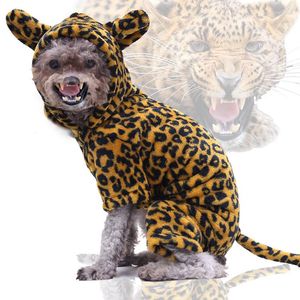 Hundebekleidung Lustige Halloween-Kostümkleider Leoparden-Cosplay-Overall-Bodysuit Warme Fleece-Pyjamas für kleine Hunde Chihuahua-Welpenkleidung