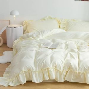Zestawy pościeli proste mody solidny kolor podwójny zestaw dla kobiet urocza koronkowa kołdra Księżniczka Arkusz łóżka z poduszką typu queen -size