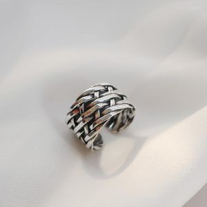 Klusterringar handgjorda flätade stickade 925 sterling silver boho evighet unisex bröllop band kvinnor mens bred smycken gåva till henne