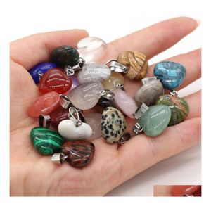 Pendanthalsband 2st Natural Stone 16x16mm agates Heart Shape Clear Quartz f￶r halsband ￶rh￤nge smycken som g￶r kvinnor g￥va yummysho dhljq