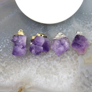 Подвесные ожерелья 1pcs НЕРЕГУЛИЧЕСКИЕ НАСТОЯЩИЕ АМЕТИСТЫ DRUZY Purple Crystal Quartz Corlece для DIY Diewlary Gif