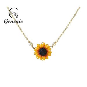 Pendant Necklaces 1Pc Romantic Drop Charm Sunflower Chain Necklace For Women Simple Pearls Princess Bride Bridesmaid Delivery Jewelr Dhkbp