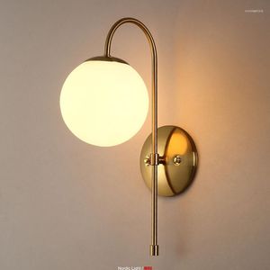 Vägglampor nordiska glasskonter LED -lampa Switch Mount Ljus smart säng antik badrum belysning koreansk rum dekor