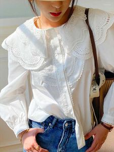 Damenblusen, Boho-inspiriert, elegantes Büro-Damen-Langarmshirt, geschichteter Kragen, Knöpfe, Frühlings- und Sommeroberteile, weiblich