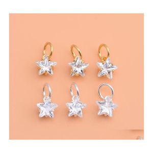 Charms Sterling Sier Diamond Zircon Accessories Mini Small Star Pentagram Pendant Armband Halsband Creative Handmade Drop Delivery Otslx