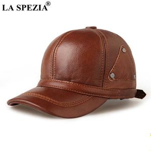 Bollmössor la spezia hatt män äkta läder vinter baseball cap brun snapback cowskin hög kvalitet mäns justerbar