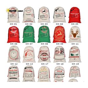 Christmas Decorations Canvas Santas Bag Large Dstring Candy Claus Bags Xmas Gift Santa Sacks For Festival Decoration Drop Delivery H Dhlvq