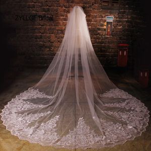 ブライダルベールZyllgf 2023 Luxury Long Lace Wedding Veil 3.5M大聖堂の花嫁veus de noiva Tulle Applique Bv35