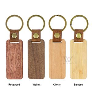 Koa Cherry Wood Luxury Blank Wood Keychains Straps Mobiltelefon Charms Keychain Luxury Leather for Teachers Car Metal Keyrings Keyholder KeyTag