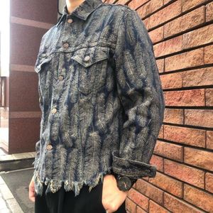 Mens Jackets 2023 Kapital Cotton Feather Tassel Jacquard Lapel Denim Jacket Casual Coat WY715