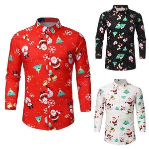 Camisas casuais masculinas Estampa de Natal Série Terno Moda Masculina Vermelho Preto Branco Botão Up Vestido Masculino Ternos Festa de Natal Prom Blusa Chemise Homme