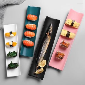 Plattor Nordic Rectangular Dim Sum Sushi Plate Ceramic Western Creative Japanese Solid Color Restaurant High-End Table Seary