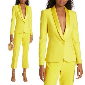 Frühlings-weicher Satin-Gelb-Frauen-Hosen-Anzug für Hochzeit-Mutter der Braut-Klage-Abend-Partei-Blazer-Gast-Kleidung 2 Stück