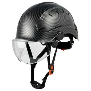 CE Carbon Fiber Pattern Safety Helmet With Goggles For Engineer Visor Construction Hard Hat Protective Work Cap Industrial Men